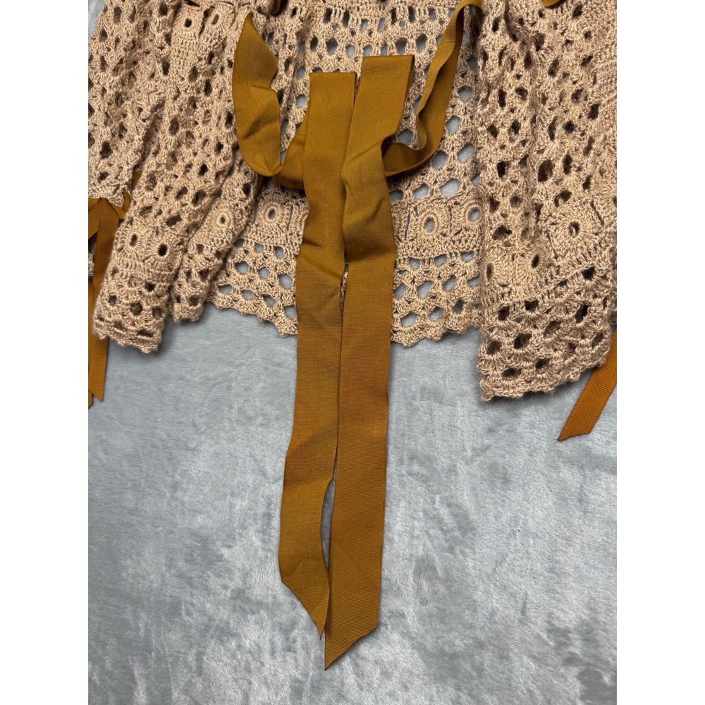 Vintage Anthropologie CURIO Beige Crochet Knit Granny Square Cardigan Sweater L - Picture 4 of 12